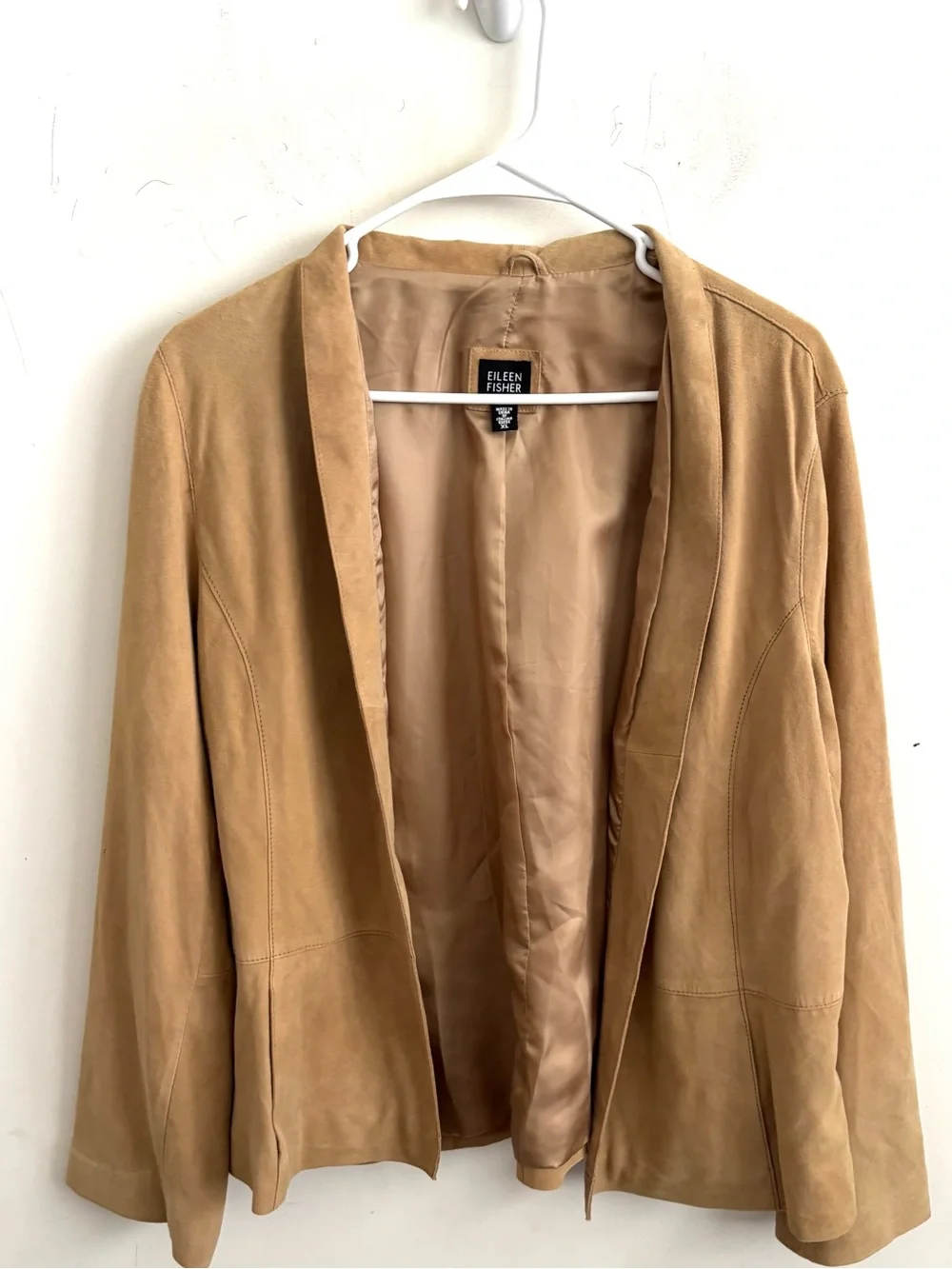 Eileen Fisher Blazer Goat Suede XL Tan Italian Suede Minimalist Western Preppy